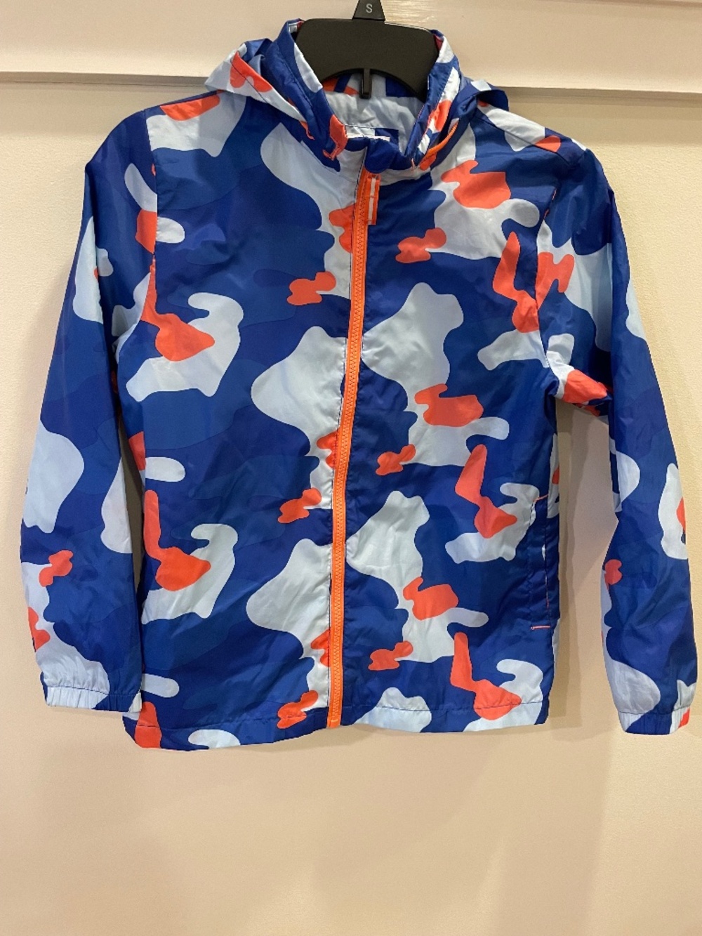 Cat & Jack Kids Blue Camo Lightweight Hooded Windbreaker Jacket Size 8-10